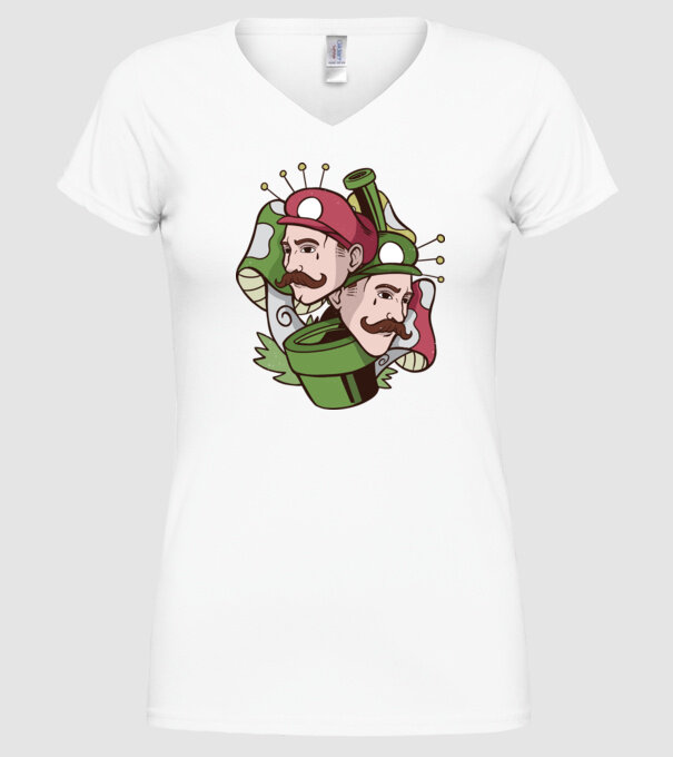 Mario și Luigi model alb pe tricou