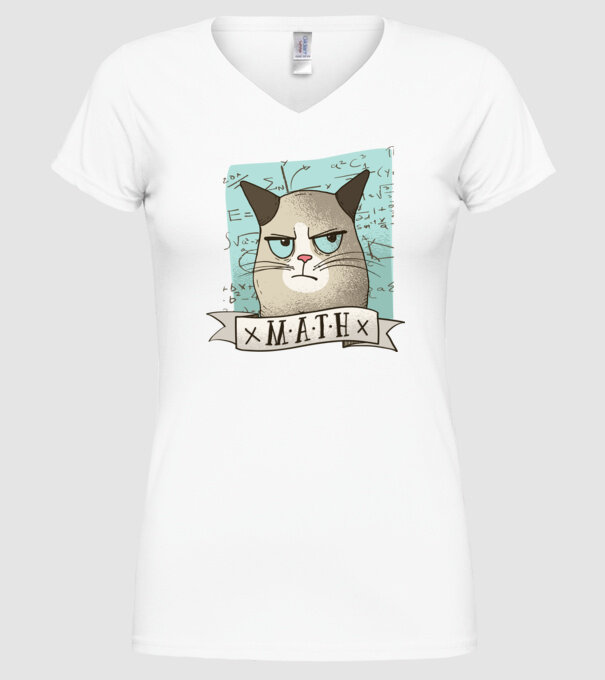 Pisică Matematică model alb pe tricou