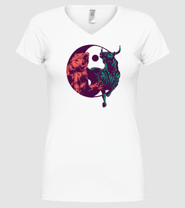Medve Bika Yin Yang model alb pe tricou