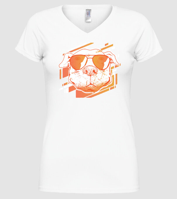 Pitbull Cool în ochelari de soare model alb pe tricou