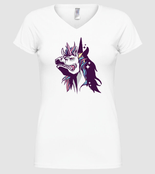 Unicorn supărat model alb pe tricou