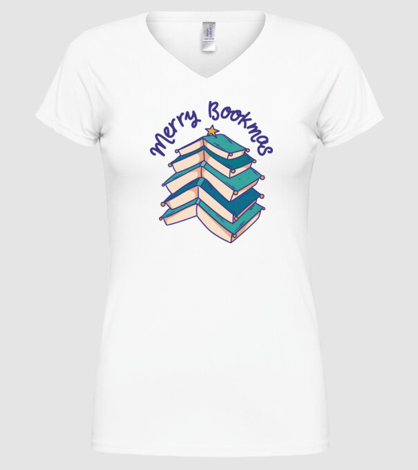Merry Bookmas Crăciun cu cărți model alb pe tricou