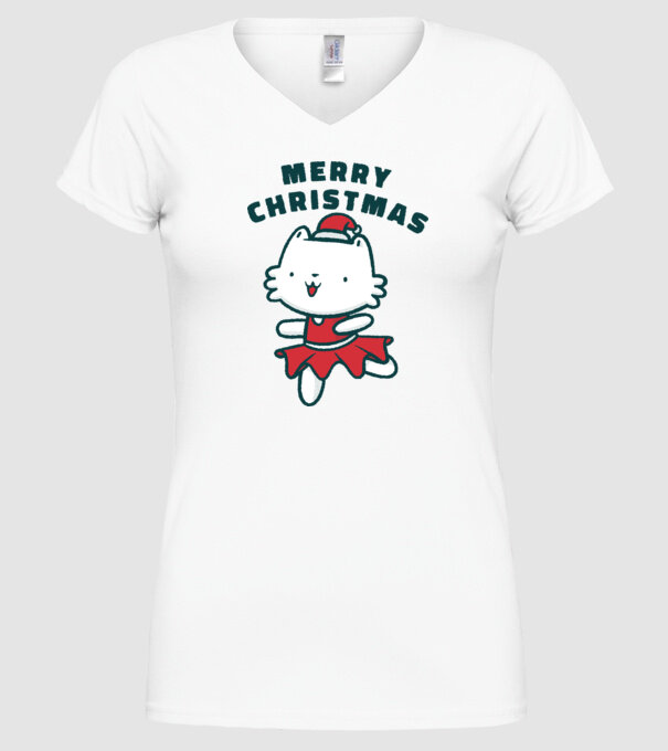Pisică Merry Christmas model alb pe tricou