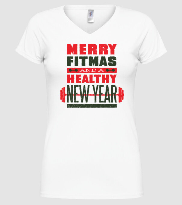 Merry Fitmas and a Healthy New Year tricou amuzant antrenament model alb pe tricou