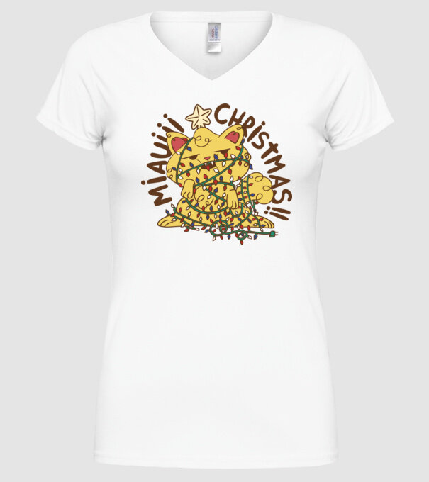 Miauiii Crăciun cu pisică model alb pe tricou