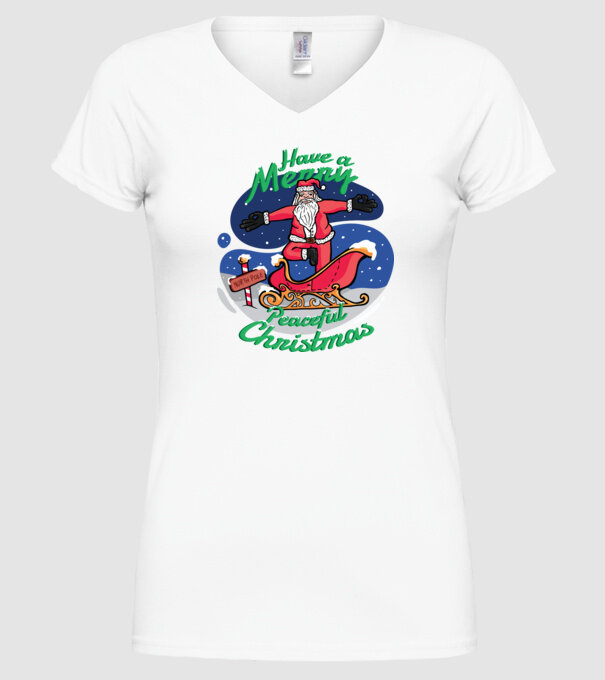 Moș Crăciun Yoga model alb pe tricou