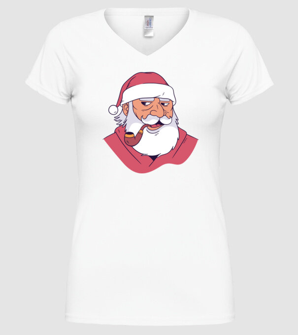 Moș Crăciun pipă model alb pe tricou