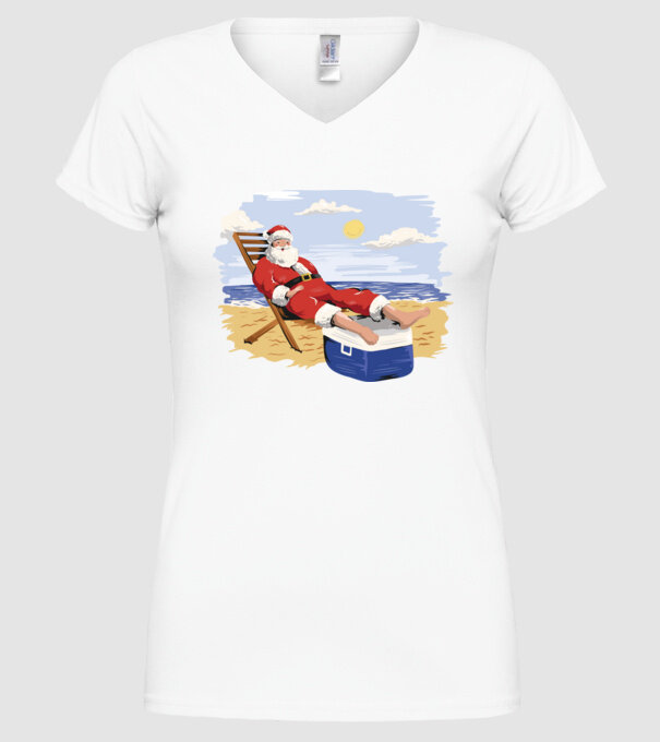Moș Crăciun În vacanță model alb pe tricou