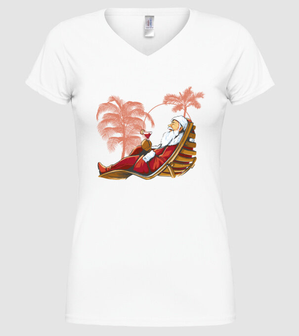 Moș Crăciun În vacanță model alb pe tricou