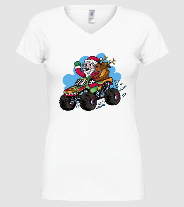 Monster Truck Moș Crăciun model alb pe tricou