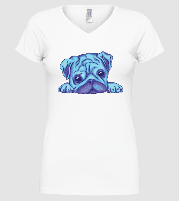 Cap de Mops acuarelă model alb pe tricou