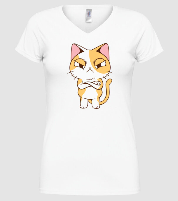 Pisică supărată model alb pe tricou