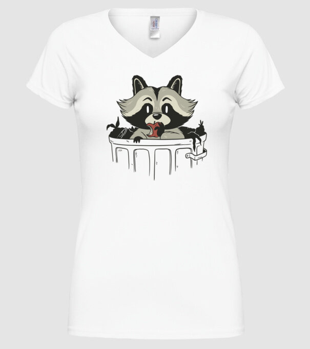 Raton în coș de gunoi model alb pe tricou