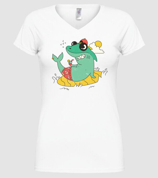 Rechin la plajă model alb pe tricou