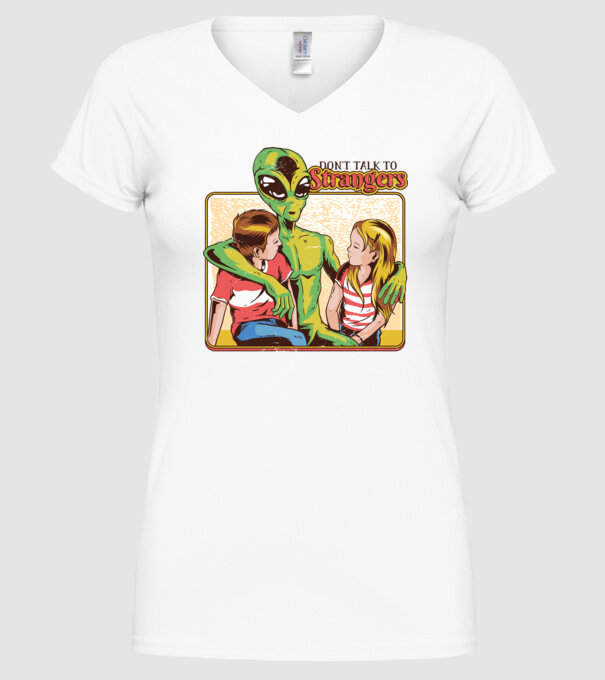 Nu vorbi cu străini tricou amuzant Alien model alb pe tricou