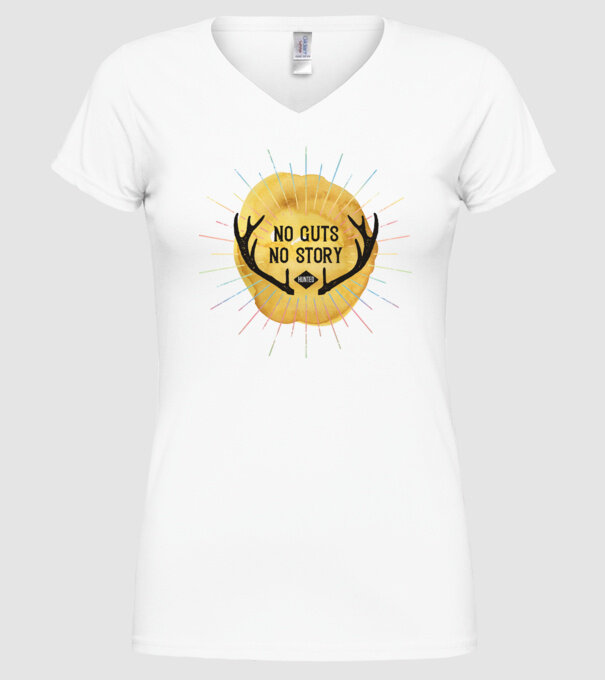 No guts no stories model alb pe tricou
