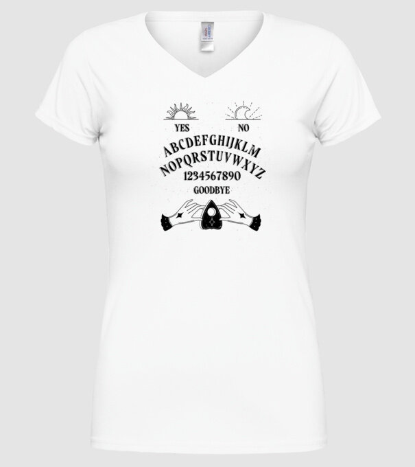 Motiv Ouija model alb pe tricou