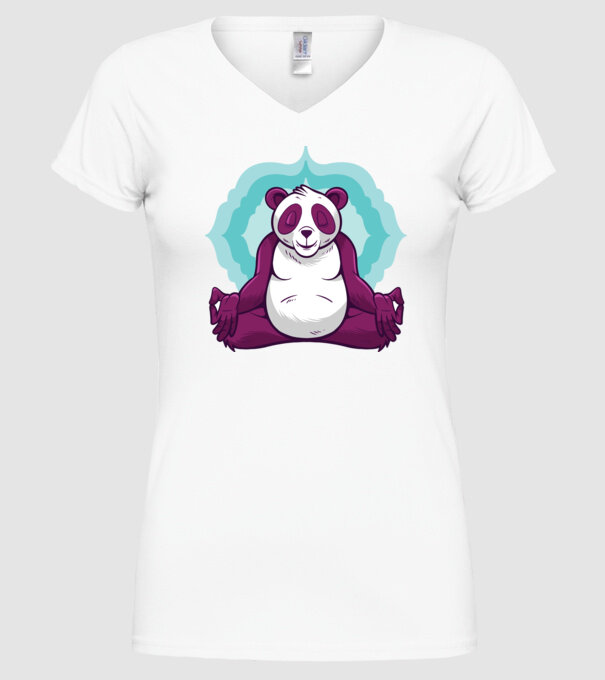 Panda Meditație model alb pe tricou