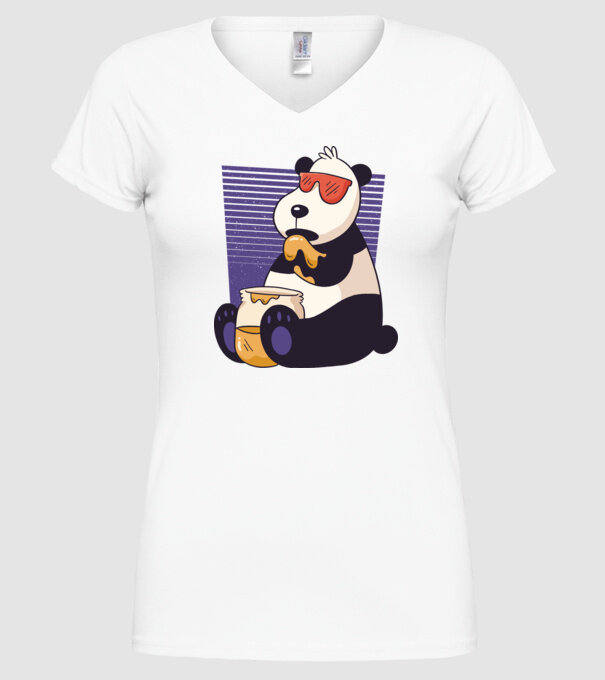 Panda cu miere model alb pe tricou