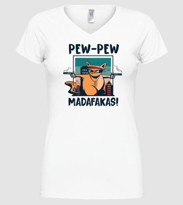 Pew Pew Pew Madafakas Pisică dark model alb pe tricou