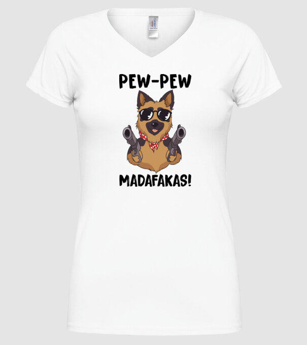 Pew Pew Pew Madafakas Ciobănesc german alb model alb pe tricou
