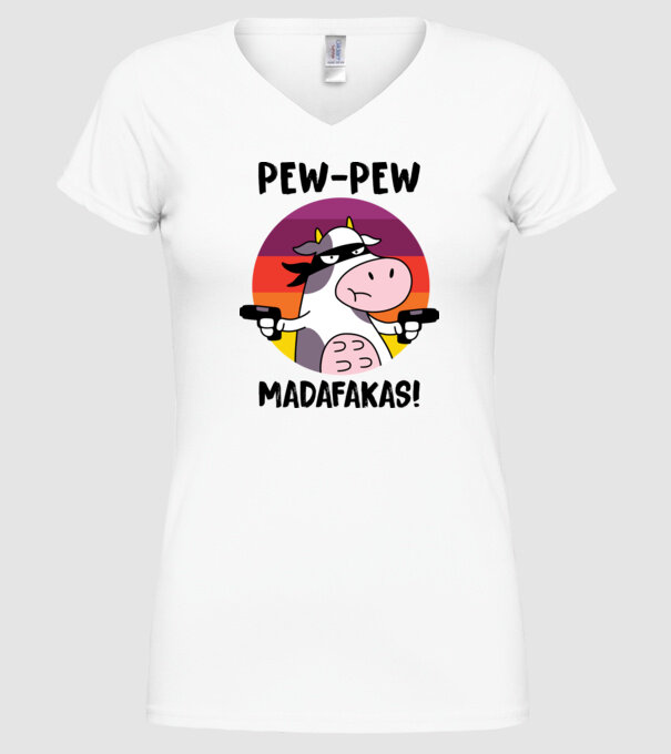 Pew Pew Pew Madafakas Vacă alb model alb pe tricou