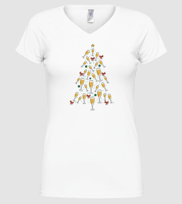 Pom de Crăciun cu Șampanie model alb pe tricou