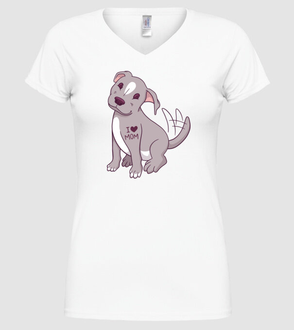 Pitbull - I Love Mom model alb pe tricou