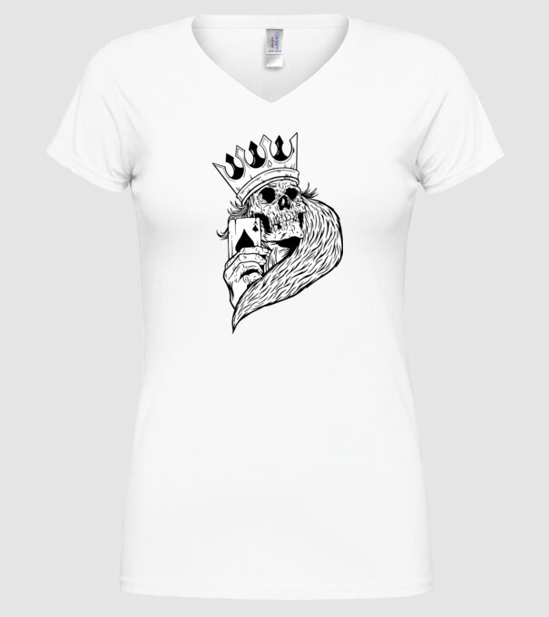 Craniu Poker model alb pe tricou