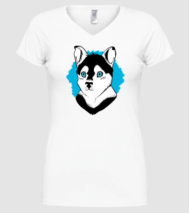 Câine Pomsky model alb pe tricou