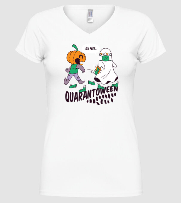 Quarantoween model alb pe tricou