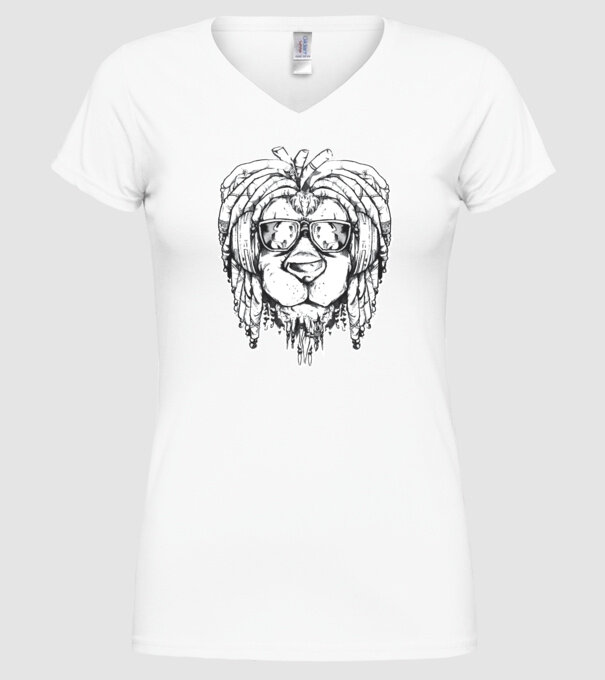 Leu Dreadlock model alb pe tricou