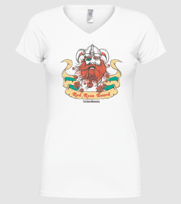 Red Rose Beards - Războinic Barbă model alb pe tricou