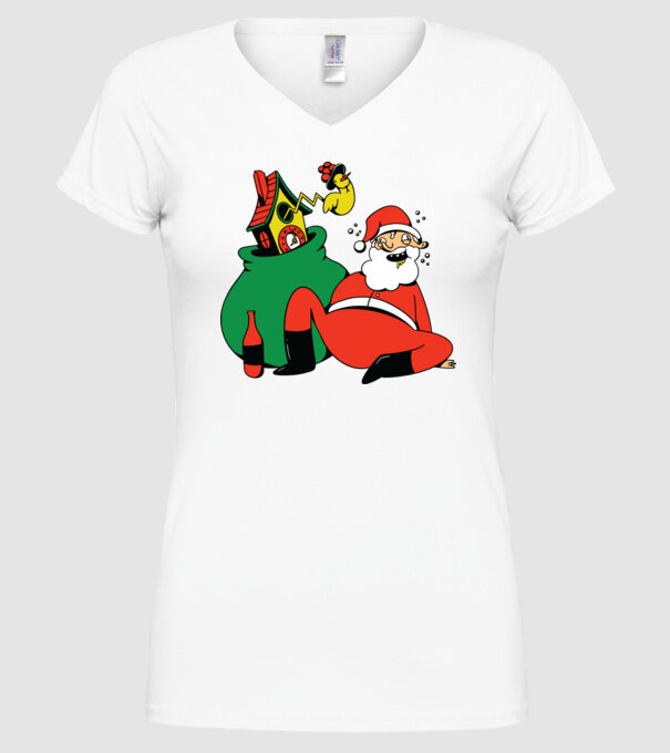 Moș Crăciun beat model alb pe tricou