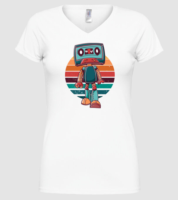 Robot Casetă retro model alb pe tricou