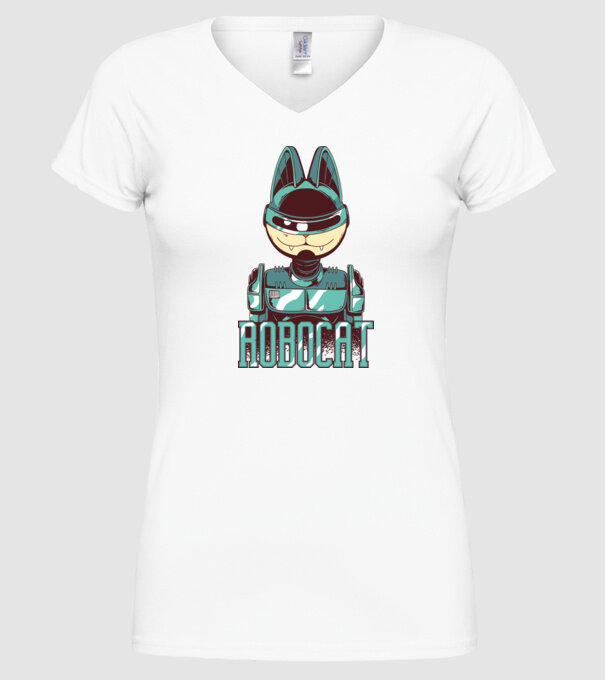 Robocat - Pisică Robot model alb pe tricou