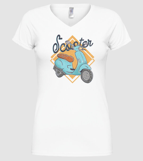 Scooter model alb pe tricou