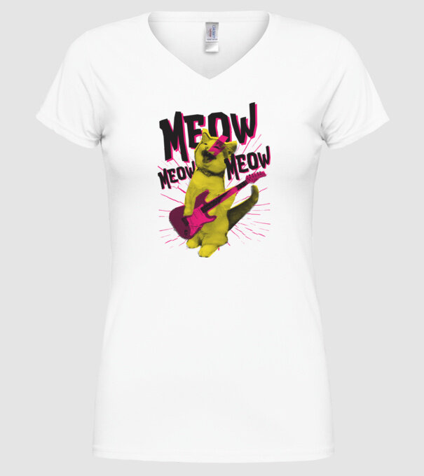 Pisică Rocker Meow model alb pe tricou