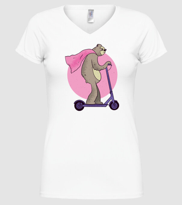 Leneș cu Trotinetă model alb pe tricou