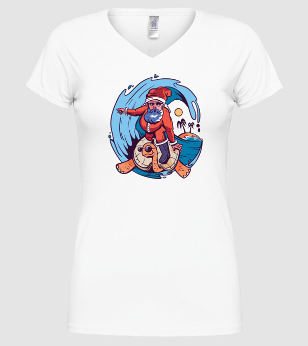Santa Surf model alb pe tricou