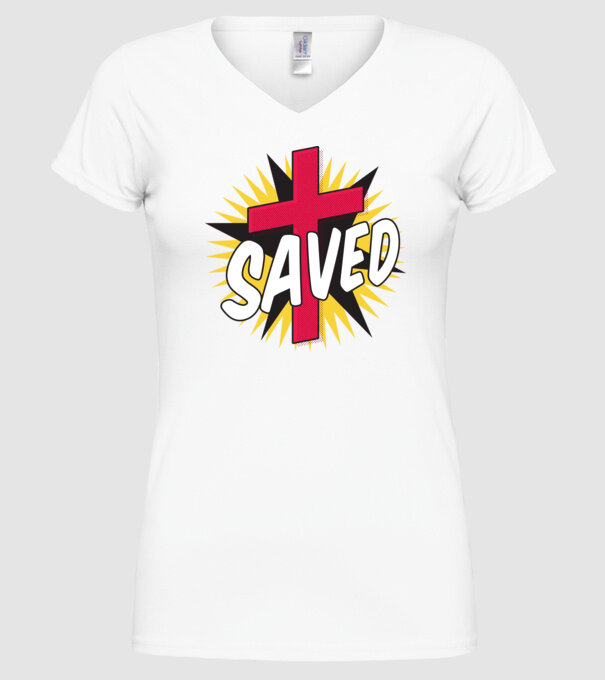 Saved Isus Cruce model alb pe tricou