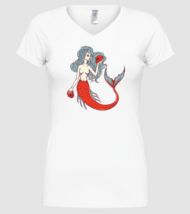 Sirenă cu craniu model alb pe tricou
