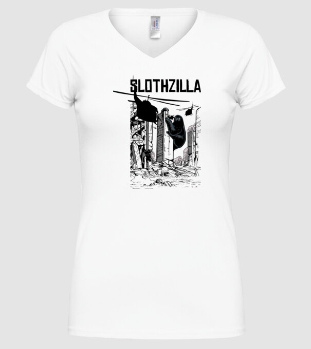 Slothzilla la atac amuzant tricou leneș amuzant model alb pe tricou