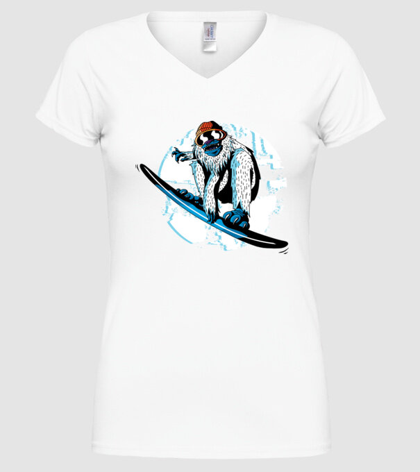 Yeti Snowboarder model alb pe tricou