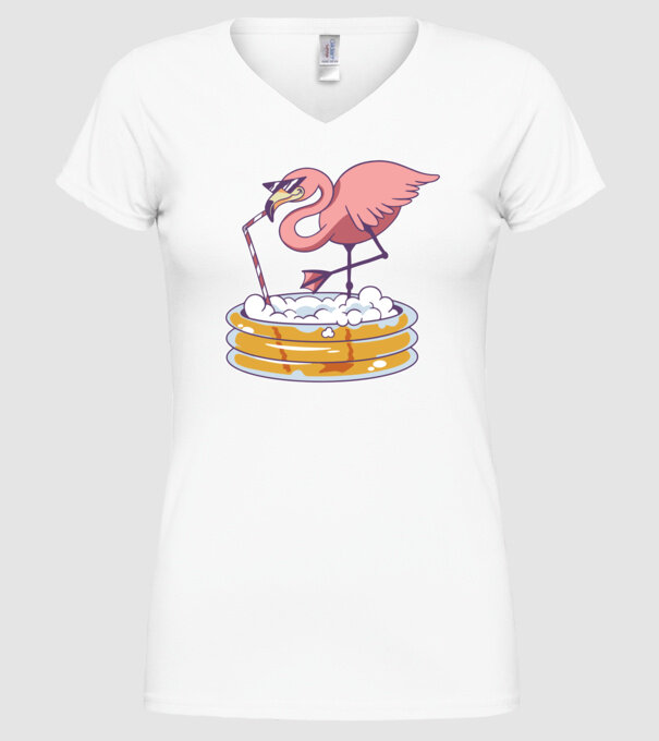 Flamingo cu bere model alb pe tricou