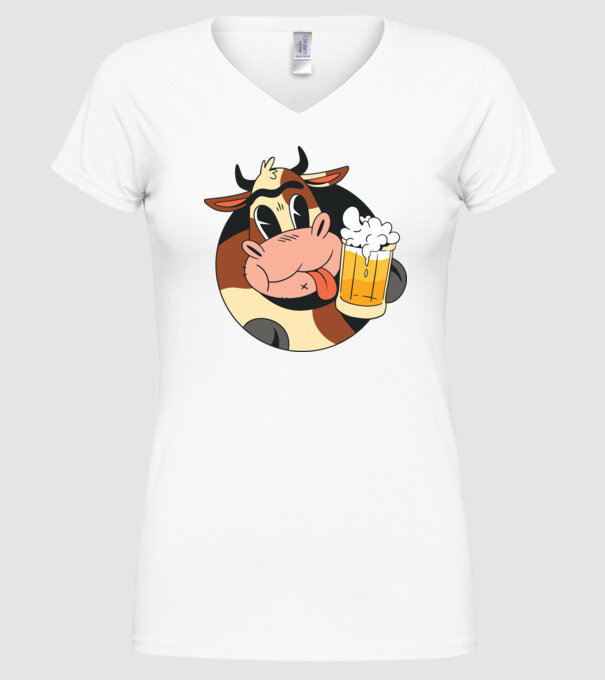 Vacă cu bere model alb pe tricou