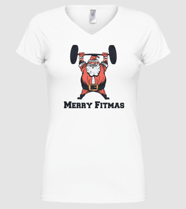 Moș Crăciun Halterofil model alb pe tricou