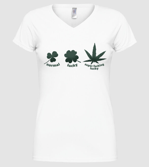 Super F*cking Lucky Cannabis model alb pe tricou