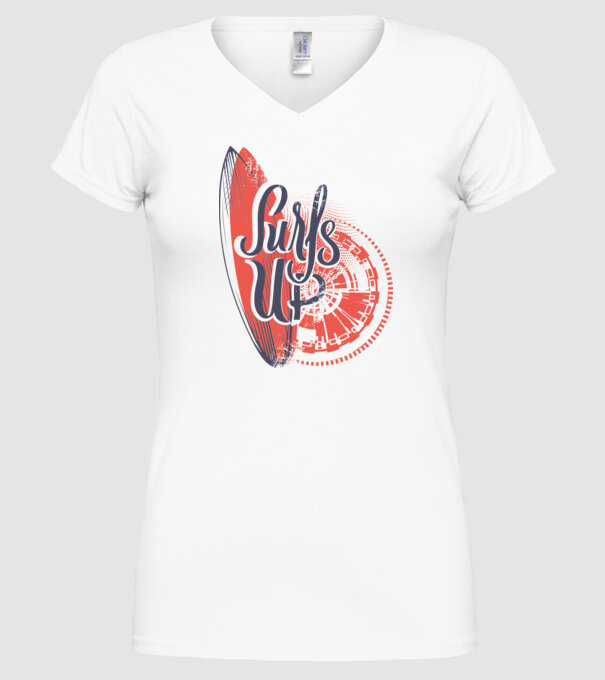 Surfs up model alb pe tricou