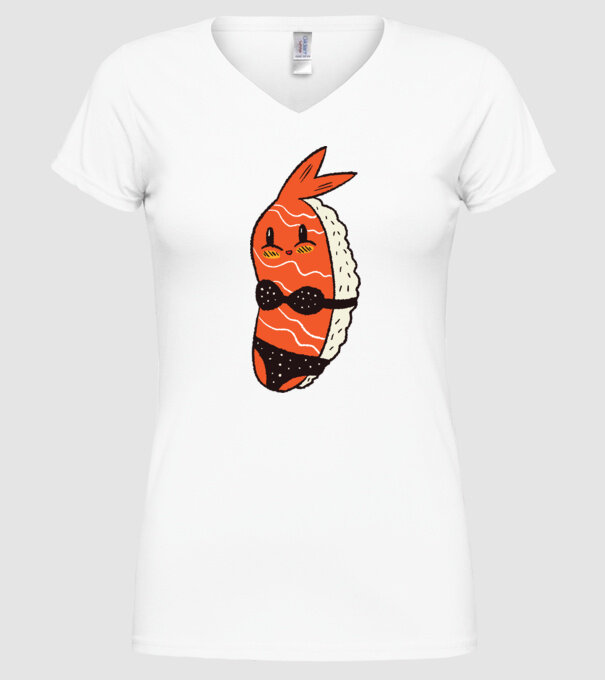 Sushi în bikini model alb pe tricou